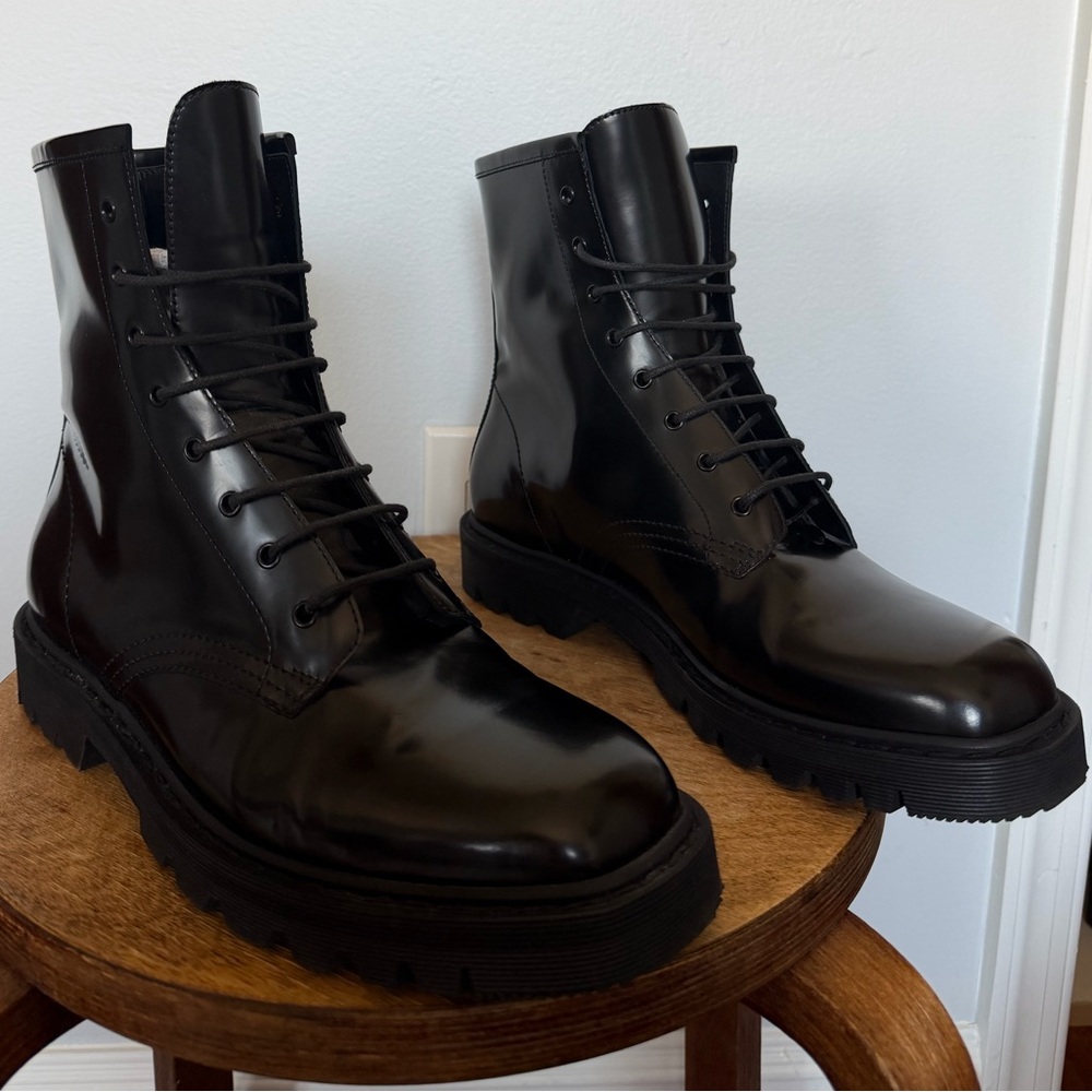 The Row Black Leather Lace-Up Combat Boots EU 40 $1390